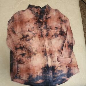 Tie-Dye Plaid Button-Up Shirt
